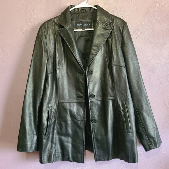 Kenneth Cole Reaction Y2K Soft Black Leather Lined Jacket Blazer Women's L - Picture 10 of 11